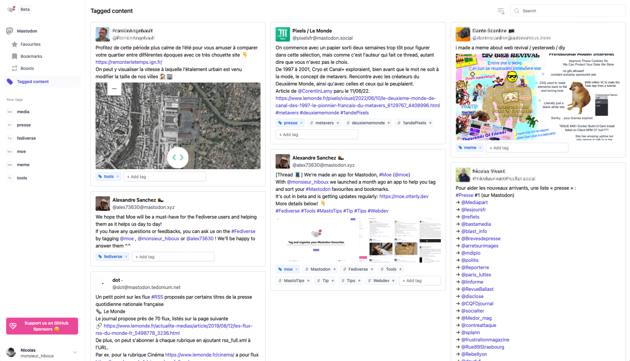 Screenshot of Moe product